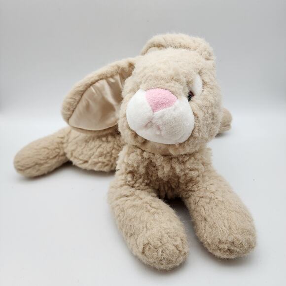Vtg Aurora Floppy Bunny Rabbit Plush 12" Beige Wooly Fur Pink Nose Satin Ears - Picture 1 of 15